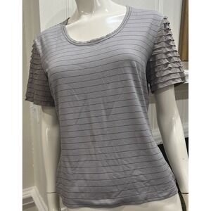 ST JOHN Scoop Neck  Stripe Short Sleeve Top SIZE Large
